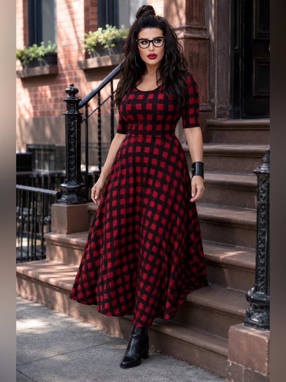 LuLaRoe Ana Red & Black Buffalo Plaid Fit & Flare Maxi Dress L